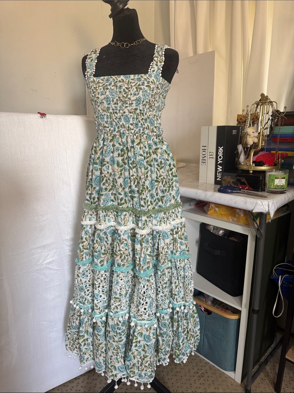 Zara Green and White Floral Maxi Dress